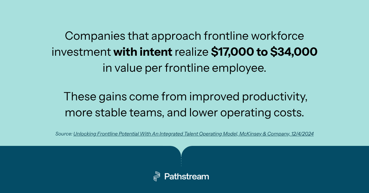 According to McKinsey, companies that approach frontline workforce investment with intent realize $17,000 to $34,000 in value per frontline employee.