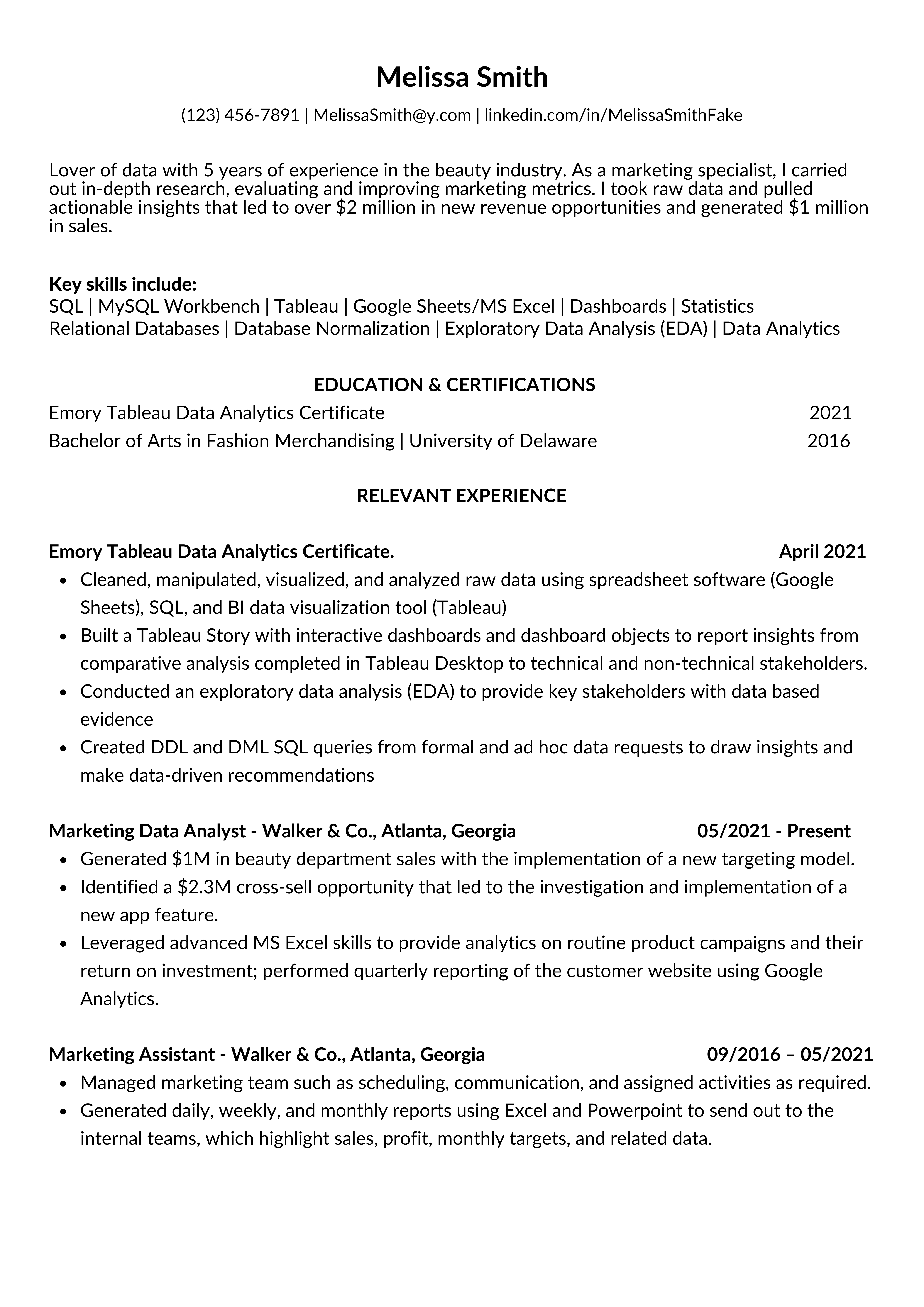 Data Analyst resume with minimal data experience